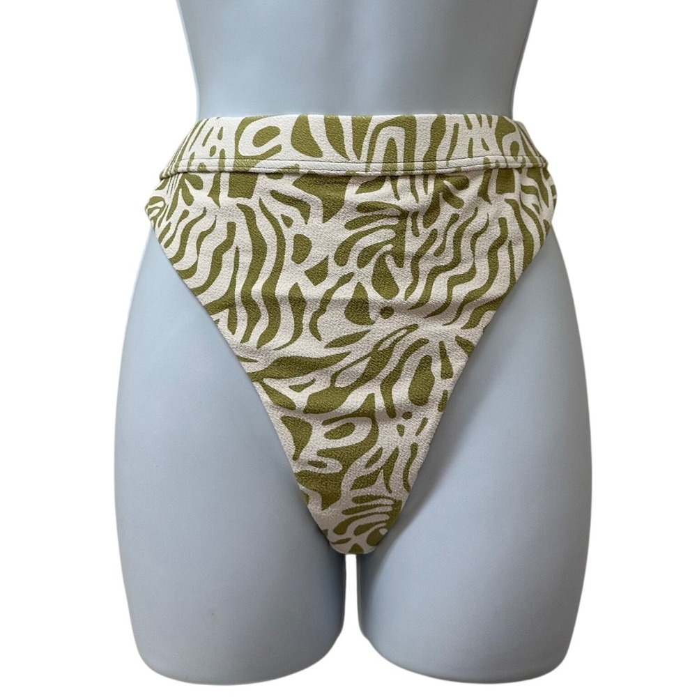 Billabong La Cala High Maya Bikini Bottom Olive Green Leaf Print NWT Large 12